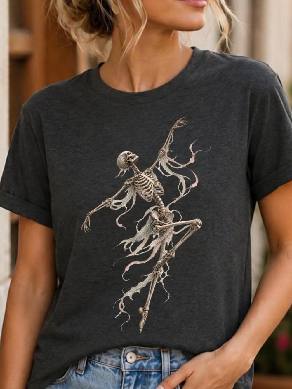 Dancing Skeleton Shirt, Skeleton Halloween Tee, Boho Halloween Shirt